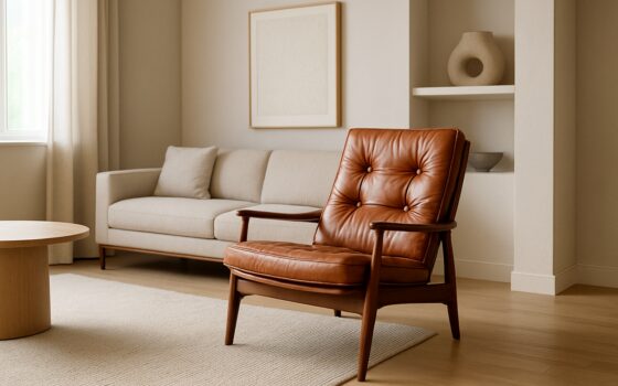 Interno contemporaneo con arredo vintage d’autore inserito in una casa di nuova costruzione