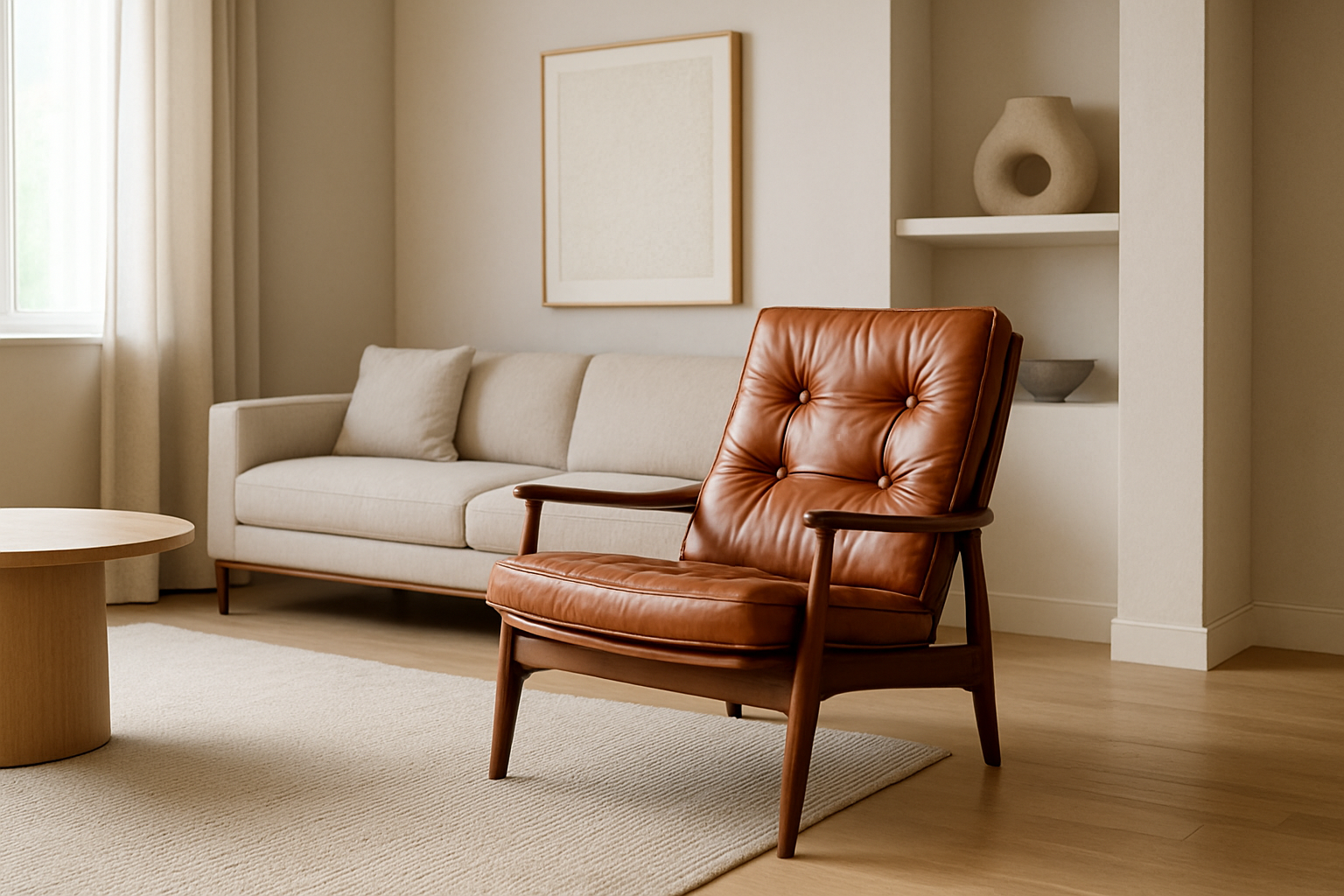 Interno contemporaneo con arredo vintage d’autore inserito in una casa di nuova costruzione
