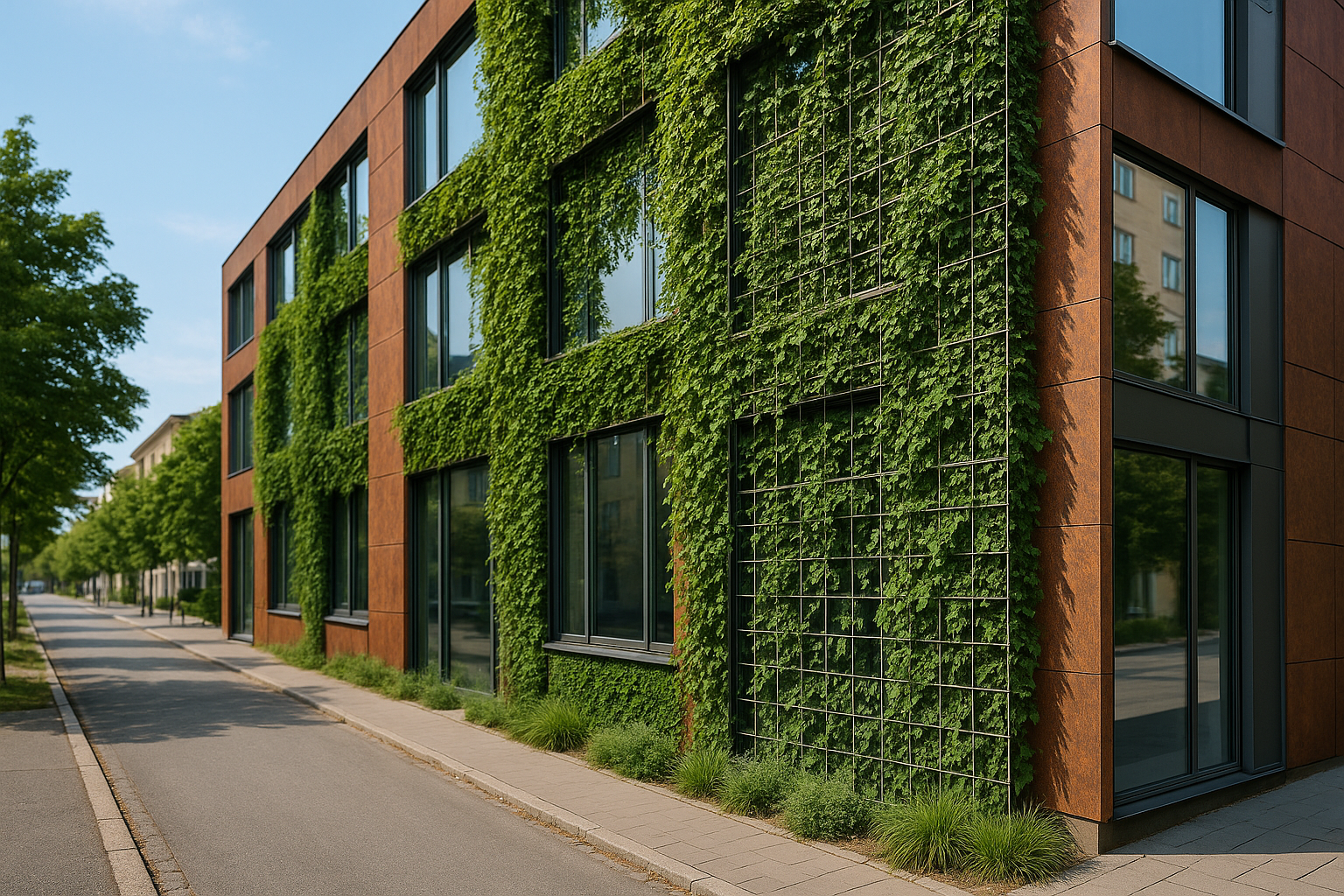 Facciata verde integrata su edificio urbano per migliorare il comfort microclimatico