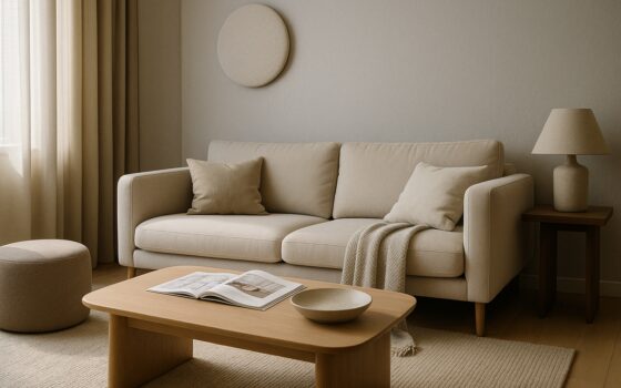 Soggiorno contemporaneo progettato per migliorare il comfort acustico con tessili e superfici opache